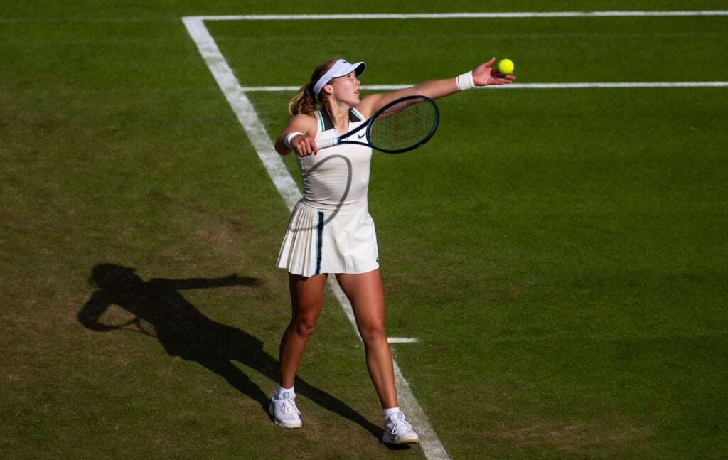 Mirra Andreeva in action during the 2025 Berlin Open.