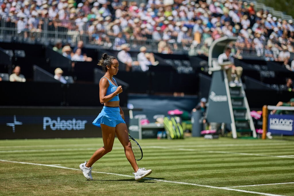 Leylah Fernandez of Canada with clenched fist during her Match against Jasmine Paulini of Italy during day three of the Bad Homburg Open powered by Solarwatt on June 24, 2025 in Bad Homburg, Germany.
