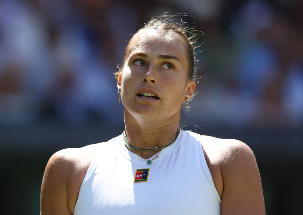 Aryna Sabalenka pictured at Wimbledon in 2025