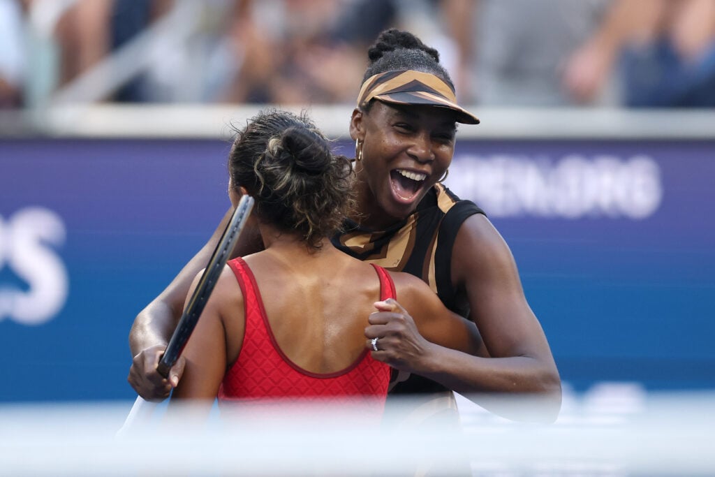 Leylah Fernandez and Venus Williams celebrate at the 2025 US Open.