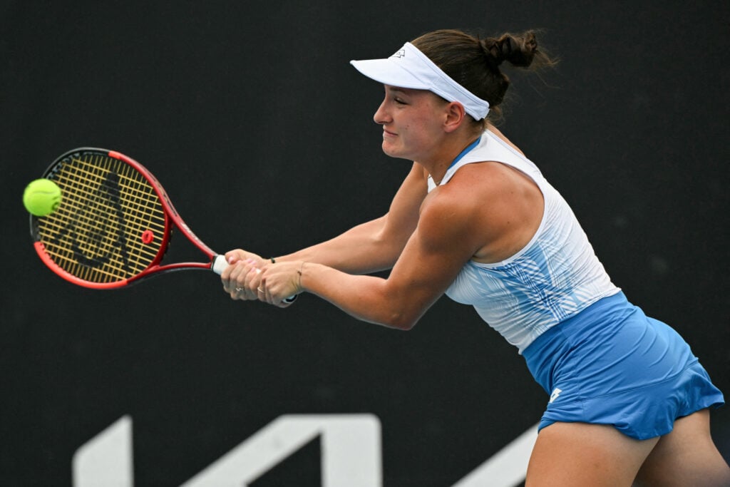 Darja Semenistaja in action at the 2026 Australian Open.