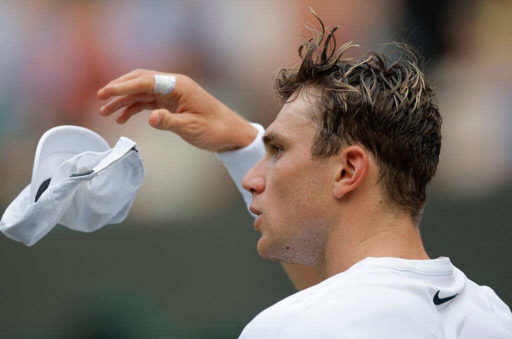 Jack Draper pictured during his defeat to Marin Cilic at Wimbledon in 2025.