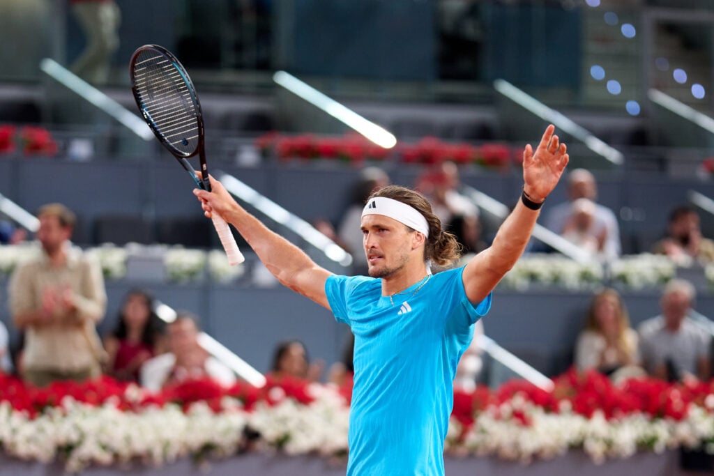 Alexander Zverev celebrates after beating Jakub Mensik at the 2026 Madrid Open.