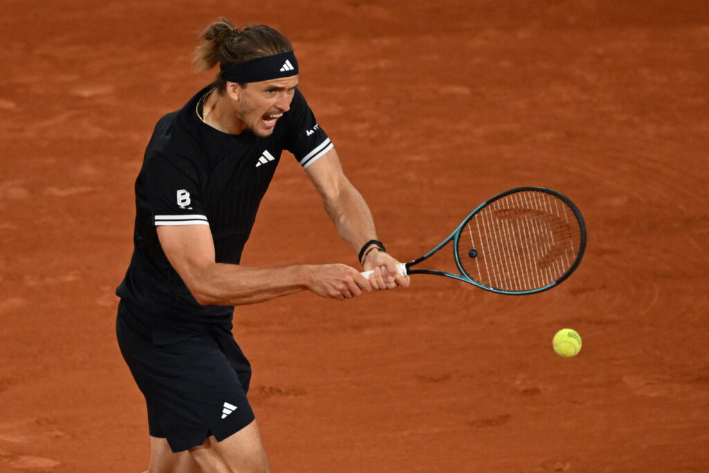 Alexander Zverev of Germany in action against Rafael Jodar (not seen) of Spain during their Men's Singles quarter-final match on Day Ten of the 2026 French Open at Roland Garros in Paris, France, on June 02, 2026