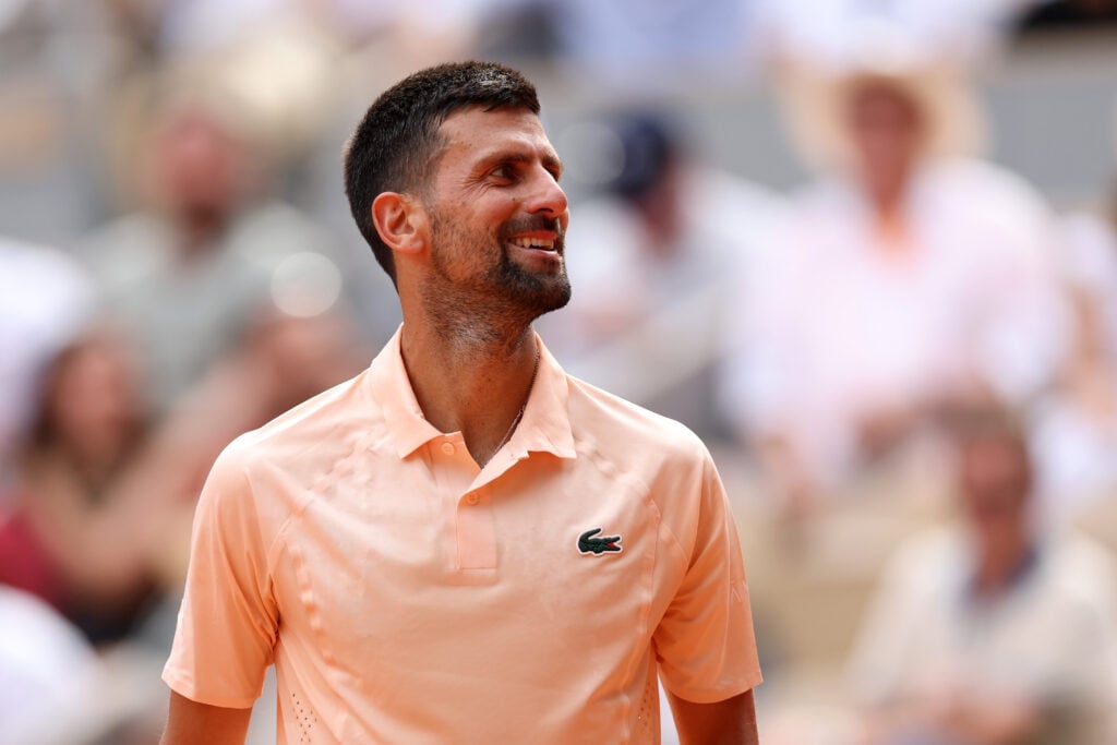 Novak Djokovic reacts during the 2026 French Open.