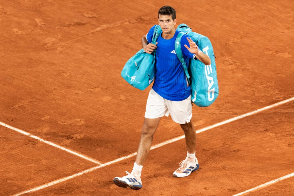 Rafael Jodar walks off court after losing to Alexander Zverev at Roland Garros in 2026.
