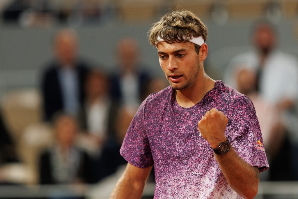 Flavio Cobolli celebrates at the 2026 French Open.