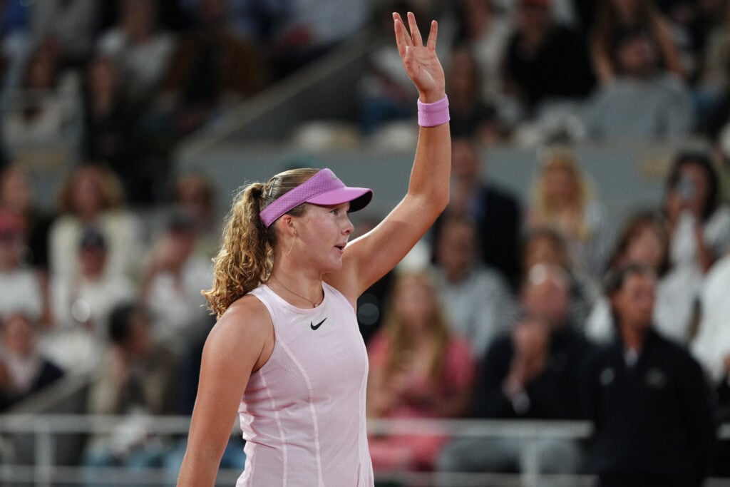 Mirra Andreeva celebrates her win over Marta Kostyuk in the 2026 Roland Garros semi-finals.