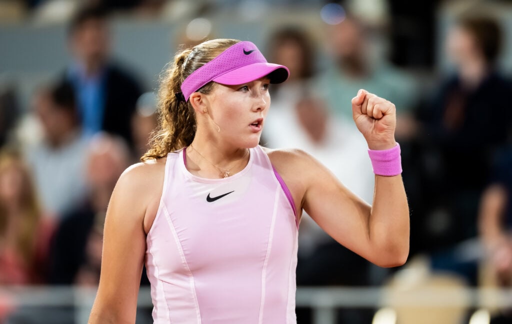 Mirra Andreeva reacts after reaching the 2026 Roland Garros final.