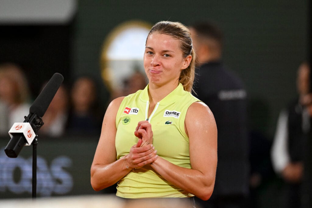 Maja Chwalinska during her on-court interview after reaching the 2026 Roland Garros final.