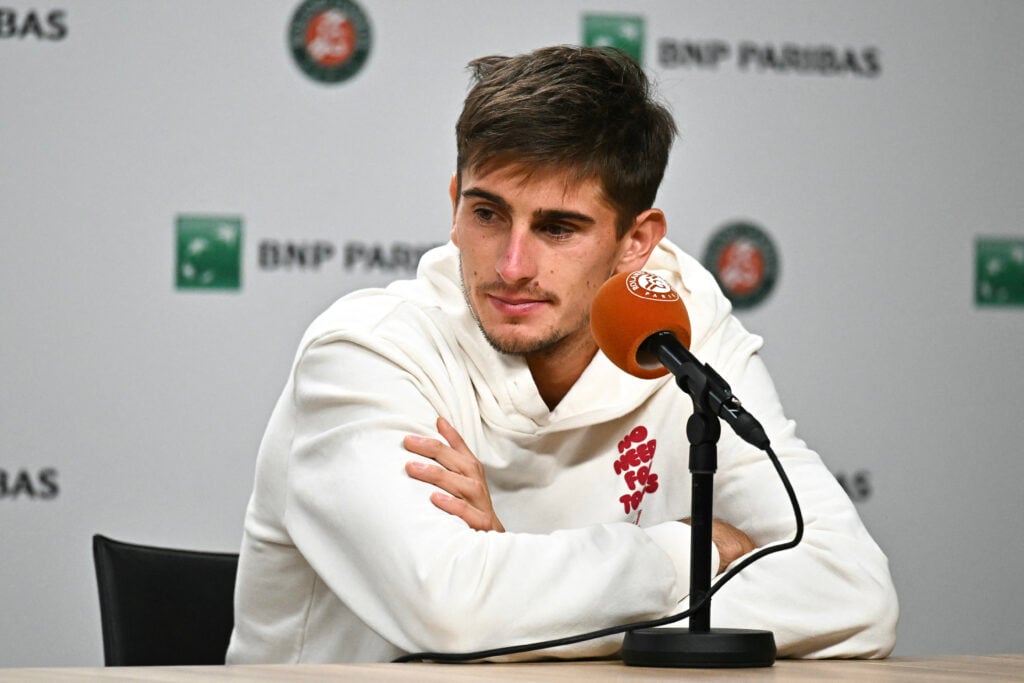 Matteo Arnaldi speaks to the media after withdrawing from the French Open.