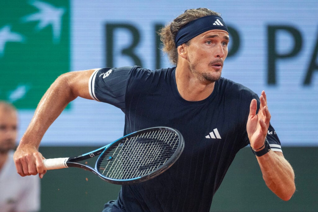 Alexander Zverev chases after a ball during his Roland Garros semi-final win over Rafael Jodar.