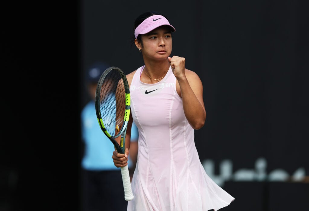Alex Eala celebrates at the 2026 Birmingham Open.