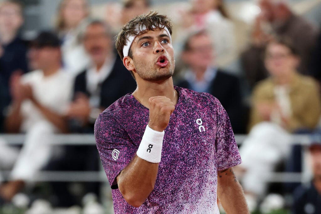 Flavio Cobolli celebrates during his win over Felix Auger-Aliassime at the French Open.