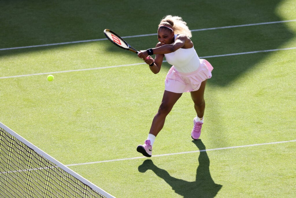 Serena Williams hits a backhand at the 2026 Queen's Club.