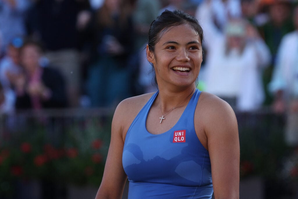 Emma Raducanu celebrates at the 2026 Queen's Club Championships.