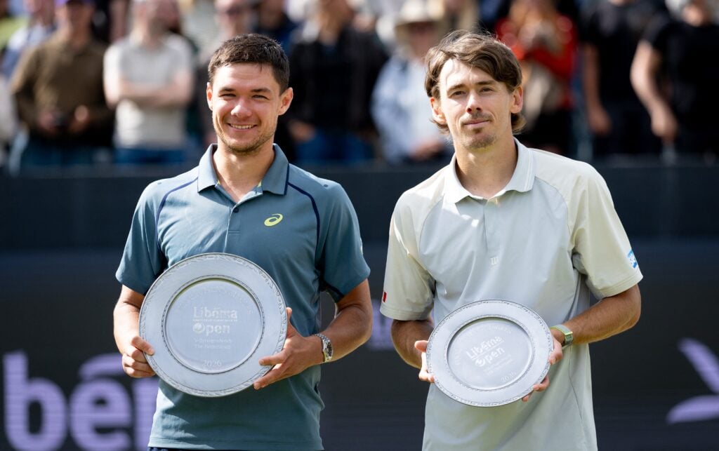 Alex de Minaur and Kamil Majchrzak pictured after the Libema Open final.
