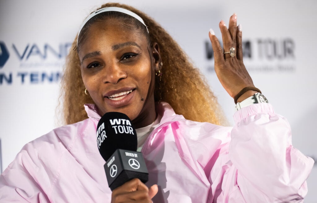 Serena Williams speaks at a press conference during the 2026 Berlin Open.