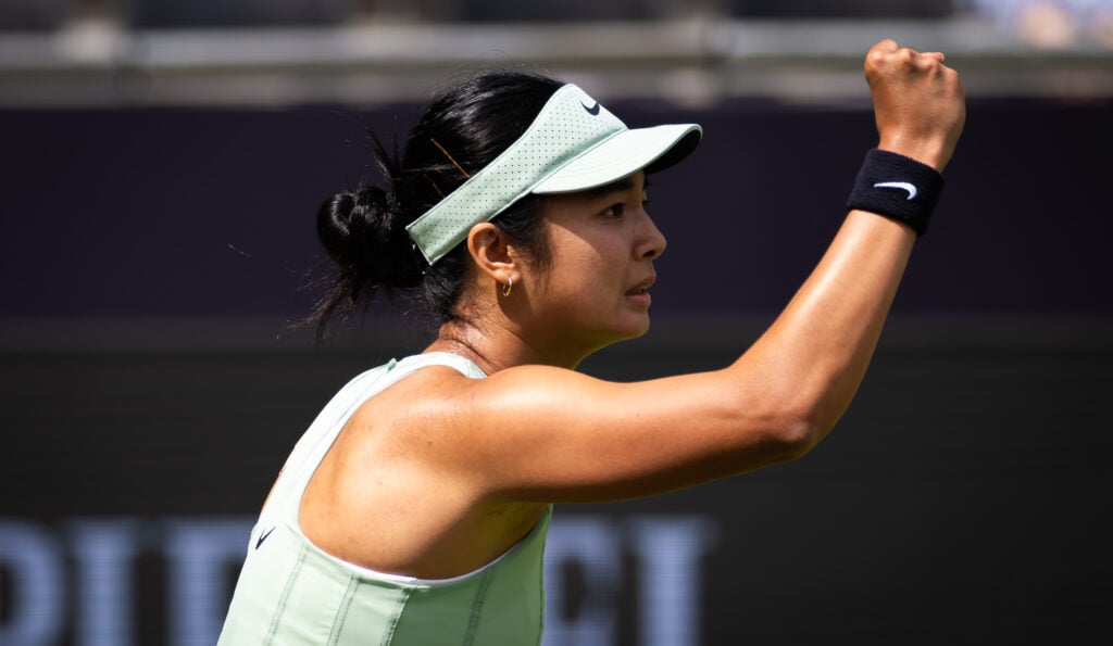 Alex Eala celebrates at the 2026 Berlin Open.
