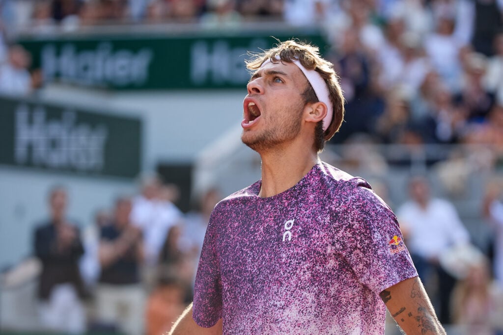 Flavio Cobolli celebrates during the 2026 French Open final.