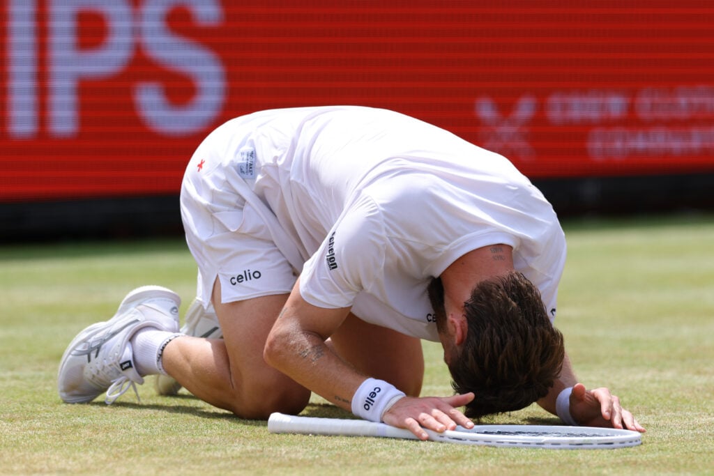 Corentin Moutet (FRA) against Alejandro Davidovich Fokina (ESP) during the Mens Singles Round of 16 match on Day Eleven of the HSBC Championships at The Queen's Club on June 18, 2026 in London, England.