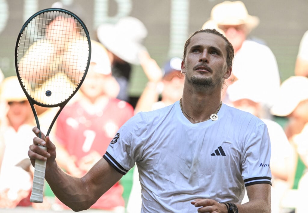 Alexander Zverev celebrates his quarter-final win at the 2026 Halle Open.