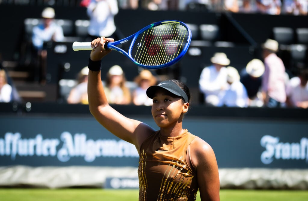 Naomi Osaka celebrates at the 2026 Bad Homburg Open.