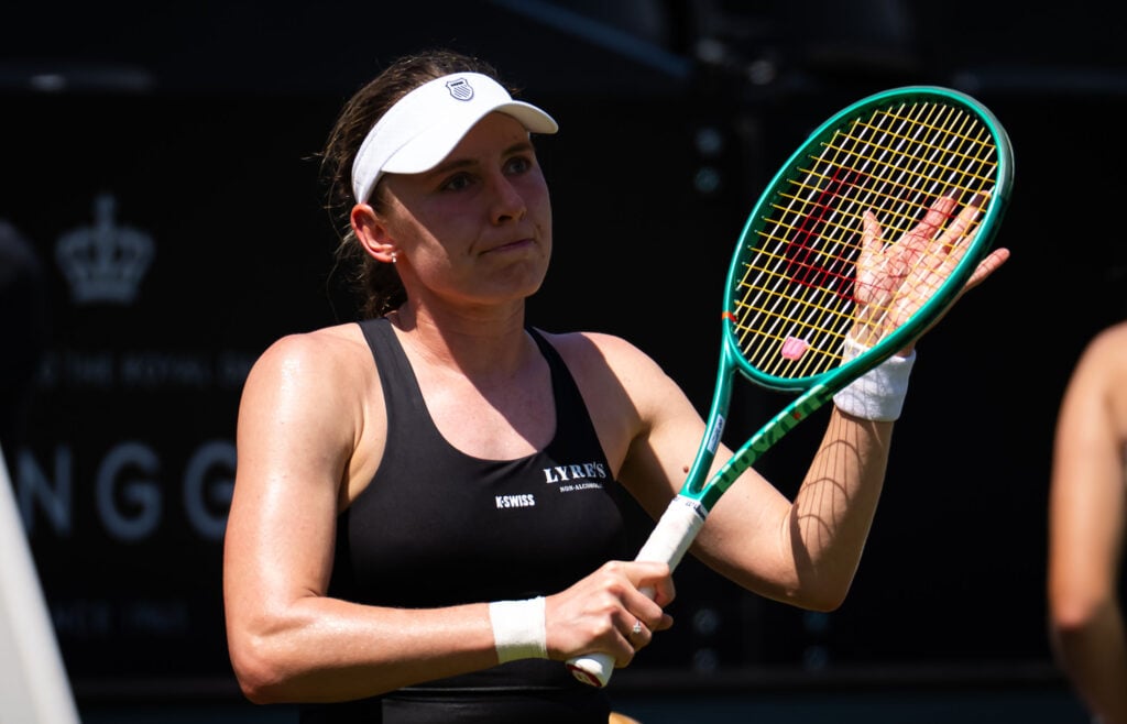 Ekaterina Alexandrova celebrates her win over Mirra Andreeva at the 2026 Bad Homburg Open.