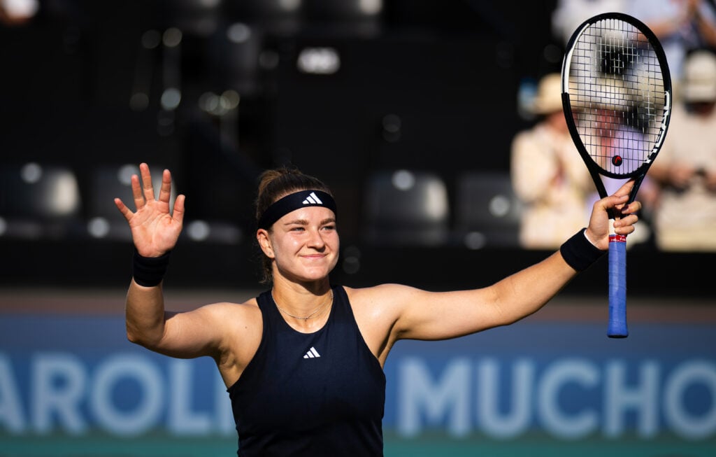 Karolina Muchova reacts after winning her semi-final match at the 2026 Bad Homburg Open.