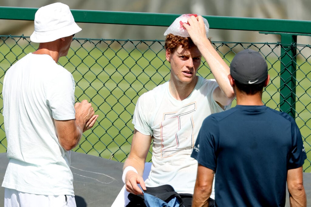 Jannik Sinner training ahead of Wimbledon in 2026.