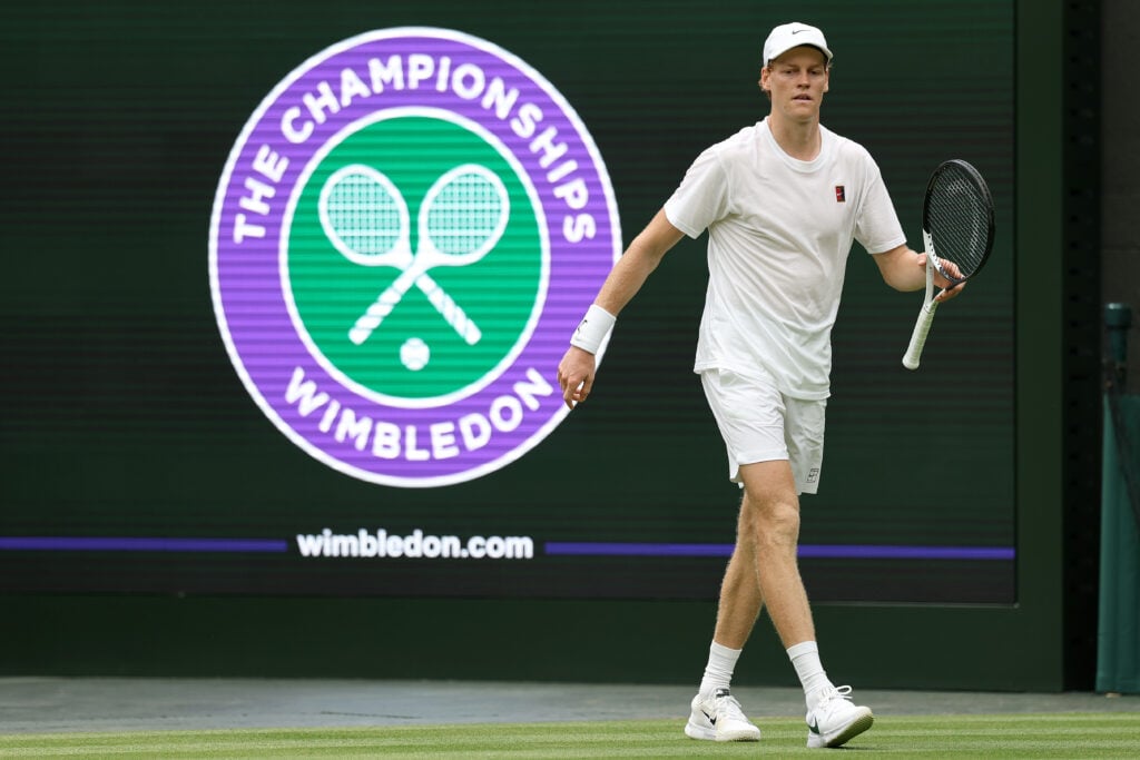 Jannik Sinner practices at Wimbledon