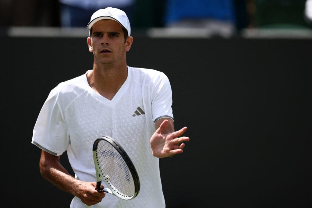 Spain's Rafael Jodar celebrates winning against Britain's Felix Gill during their men's singles first round tennis match on the first day of the 2026 Wimbledon Championships at The All England Lawn Tennis and Croquet Club in Wimbledon, southwest London, on June 29, 2026.