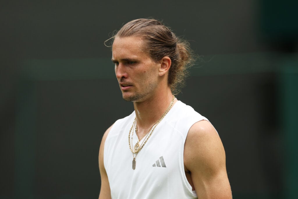 Alexander Zverev during practice at Wimbledon in 2026.