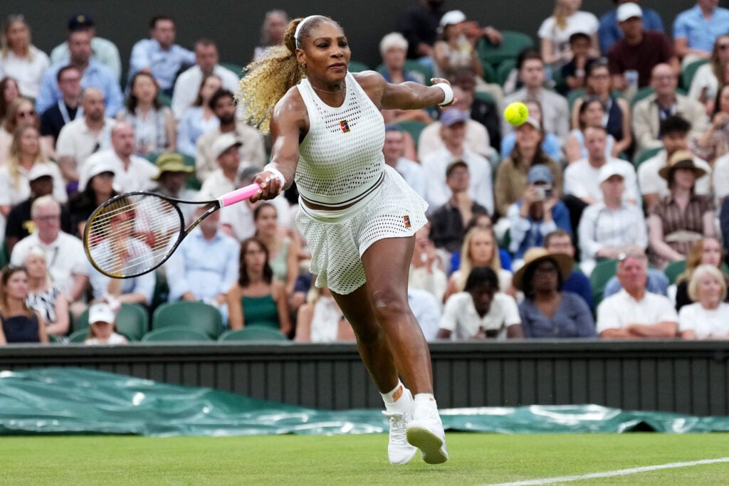 Serena Williams in action against Maya Joint at Wimbledon in 2026.