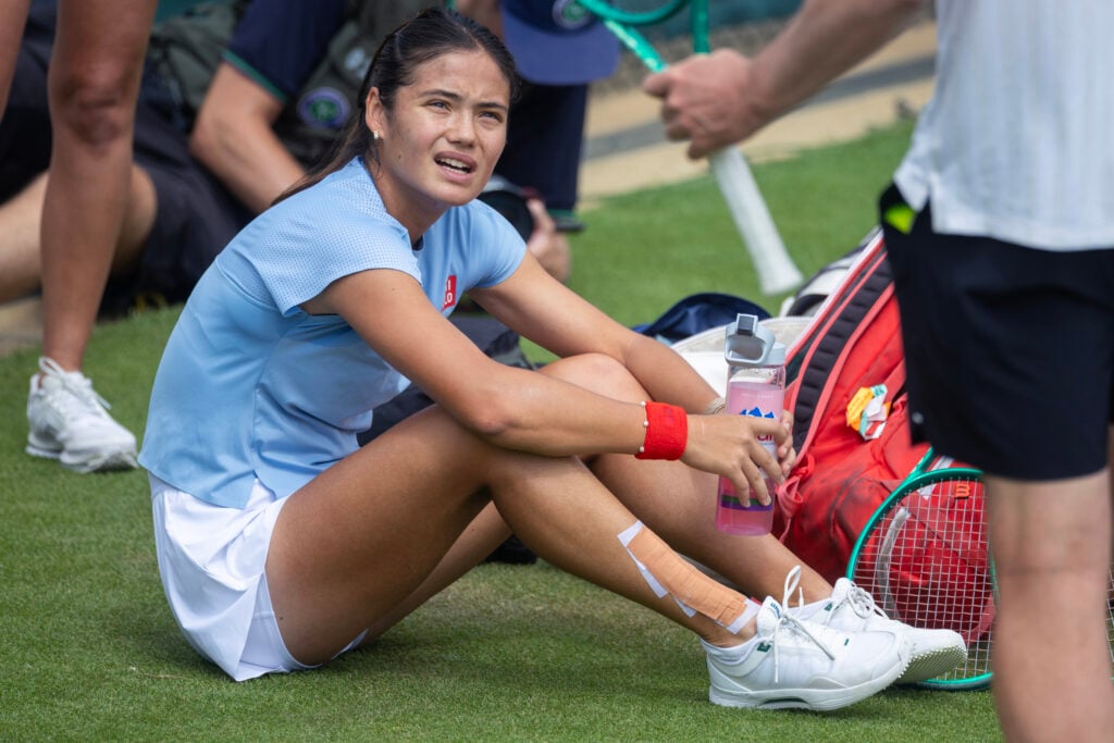 Emma Raducanu during practice ahead of Wimbledon in 2026.