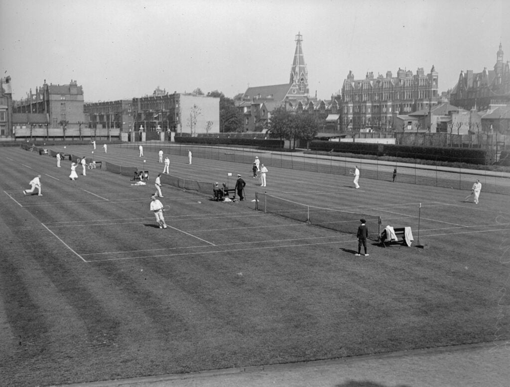May 1918: Tennis at Queen's Club open courts, London.