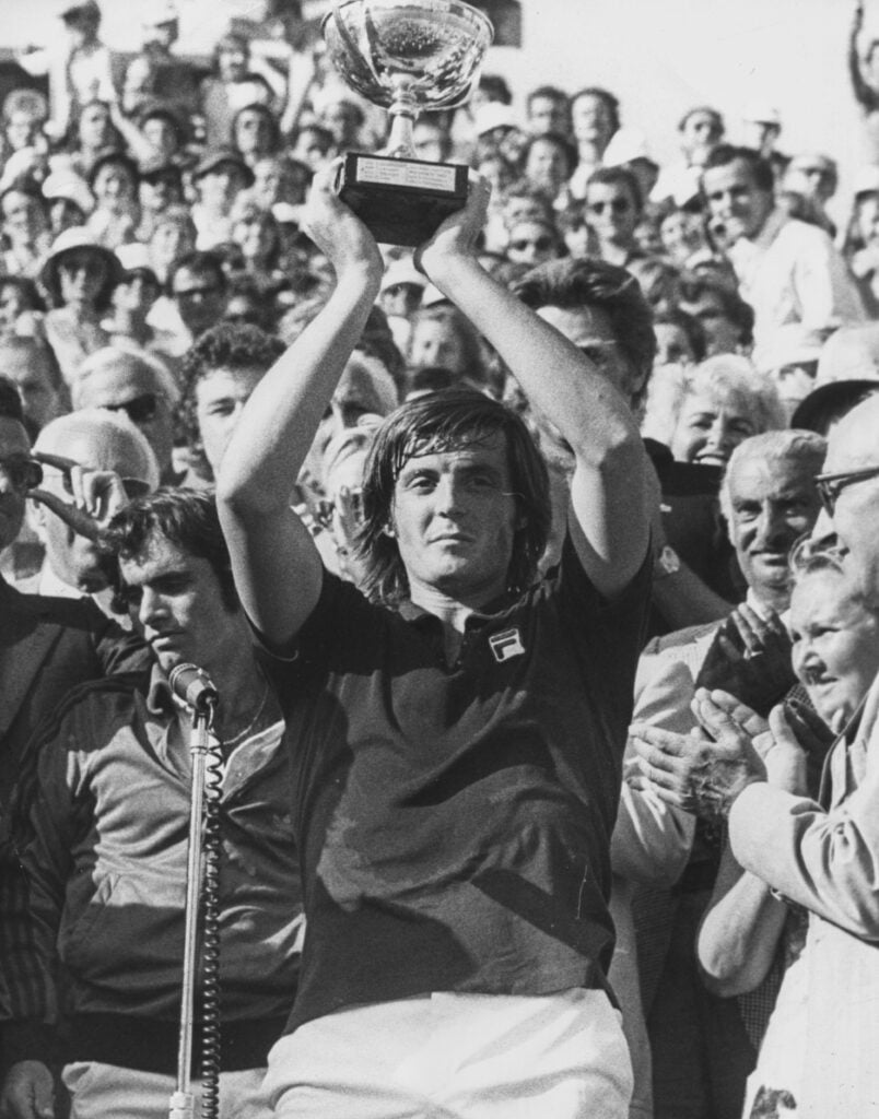 Adriano Panatta celebrates after winning the 1976 French Open.