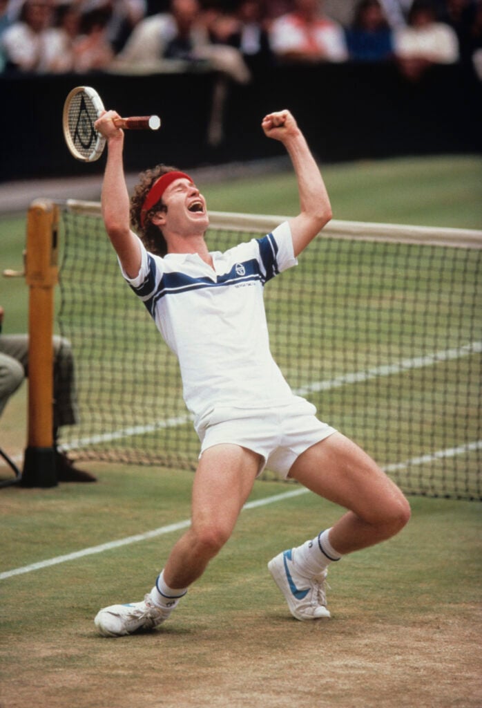 John McEnroe celebrates after defeating his Bjorn Borg in the men's 1981 final.