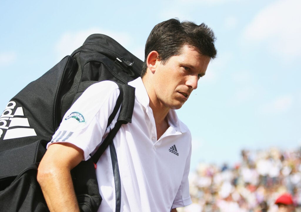 Tim Henman of Great Britain looks dejected following defeat during the first round singles match against Marin Cilic of Croatia during Day 2 of the Artois Championships at The Queen's Club on June 12, 2007 in London, England.