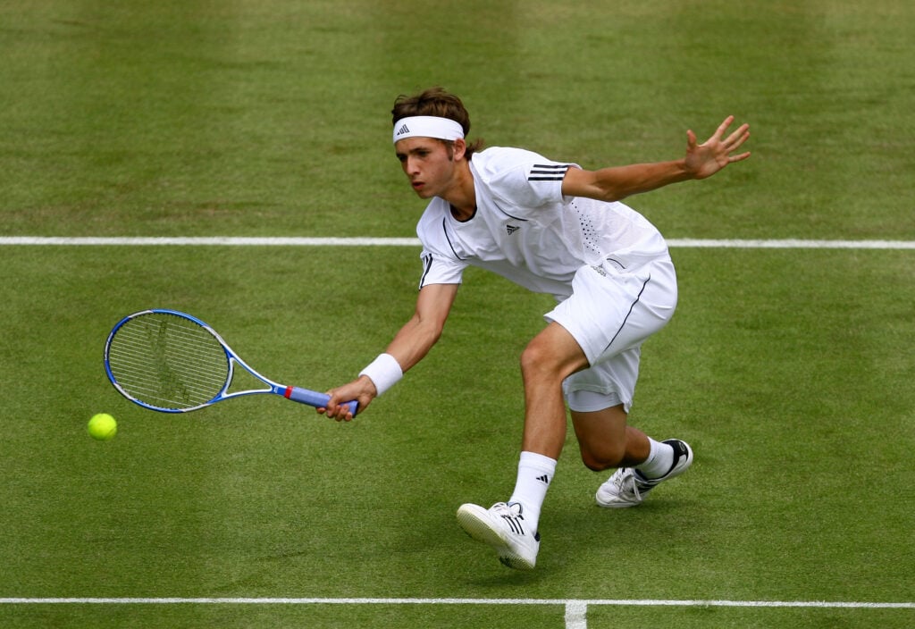 Daniel Evans of Great Britain in action during his match against Xavier Malisse of Beligium on Day 2 of the Artois Championships at Queen's Club on June 10, 2008 in London, England.