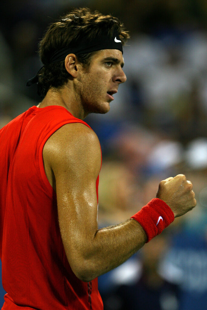 Juan Martin Del Porto of Argentina reacts while taking on Kei Nishikori of Japan during Day 8 of the 2008 U.S. Open at the USTA Billie Jean King National Tennis Center on September 1, 2008 in the Flushing neighborhood of the Queens borough of New York City.