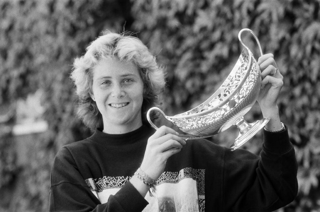 Claudia Kohde-Kilsch, the Women's Singles final winner of the Dow Classic Tennis Tournament at the Edgbaston Priory Club, 12th June 1988