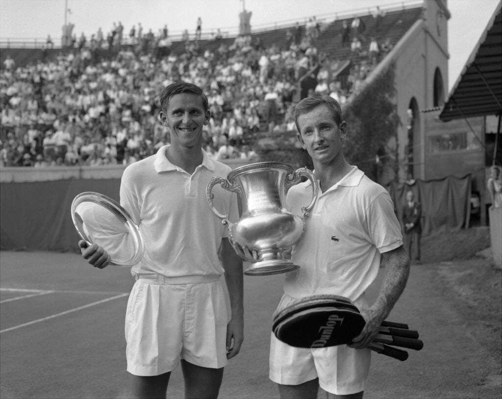 Rod Laver, the newest Triple crown winner in Tennis, poses with Roy Emerson They are both Australians.