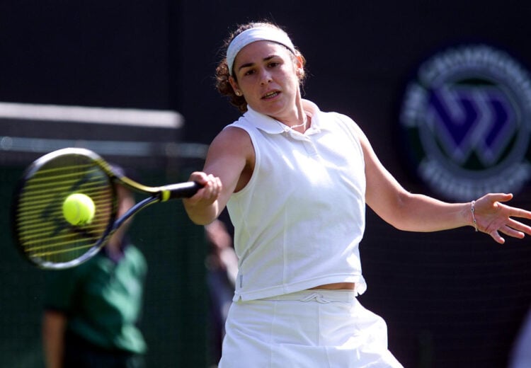 25 Jun 2001: Virginia Ruano Pascual of Spain on her way to victory over number one seed Martina Hingis of Switzerland during the womens first roun...