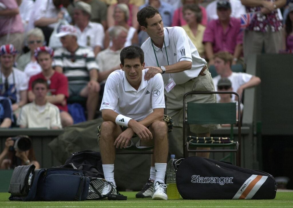 Tim Henman receives medical attention at Wimbledon in 2001.