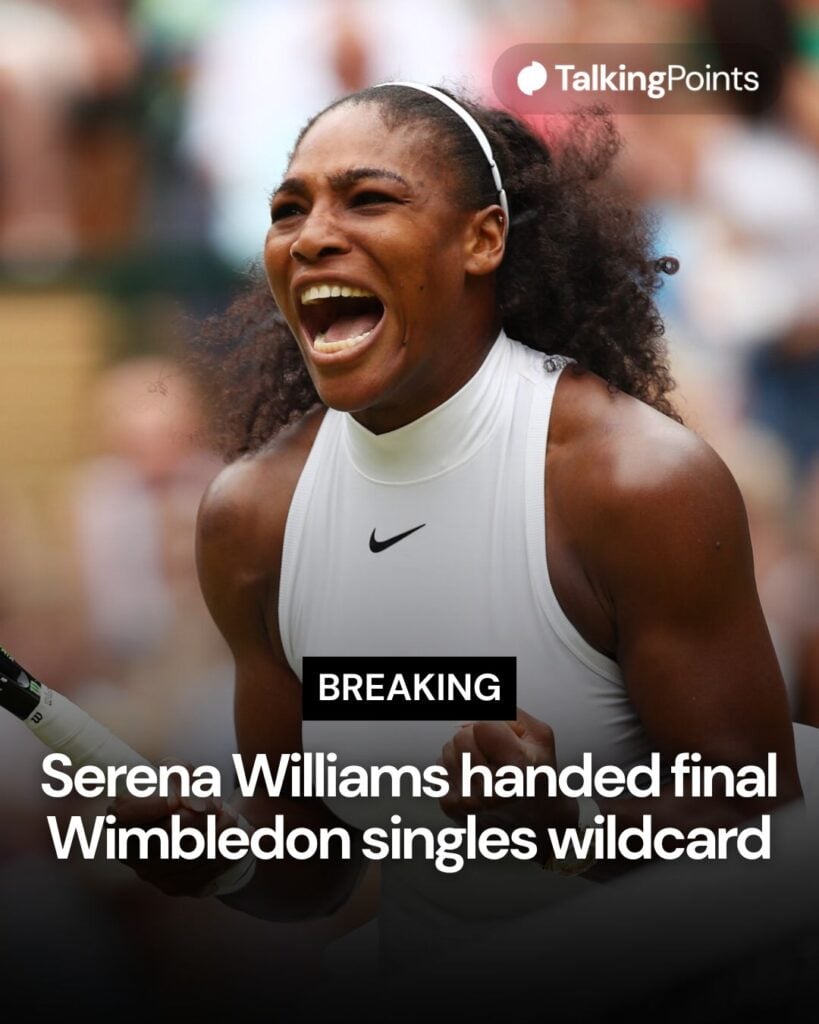 A graphic of Serena Williams' Wimbledon wildcard announcement.