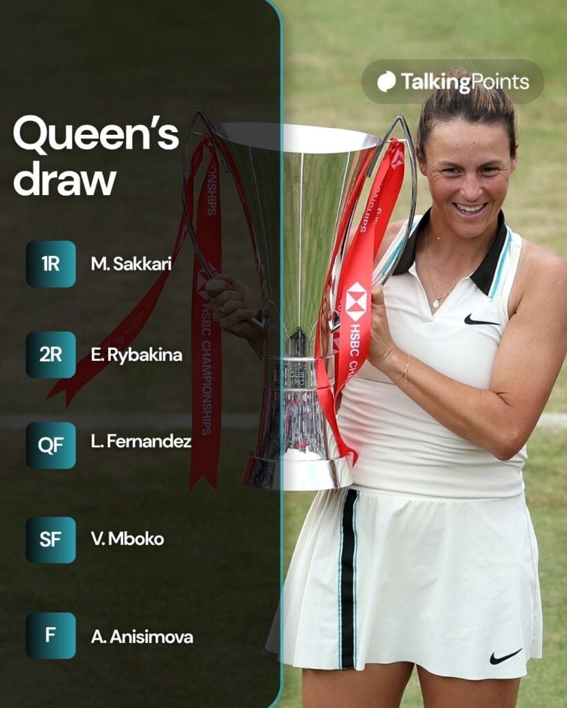 A graphic of Tatjana Maria's draw for the 2026 Queen's Club Championships.