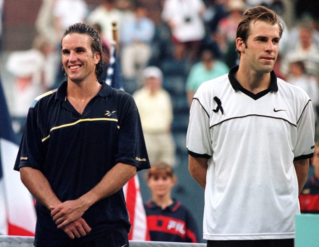 Patrick Rafter and Greg Rusedski pictured after the 2012 US Open final.