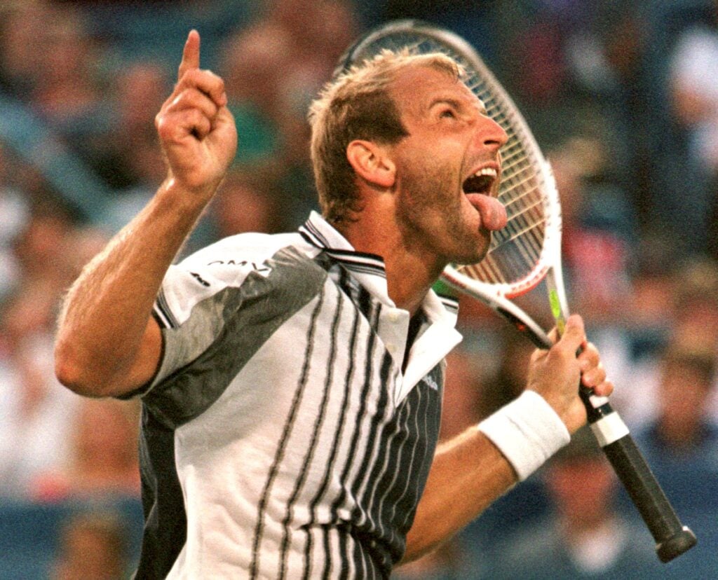 Thomas Muster pictured during a win over Michael Chang.