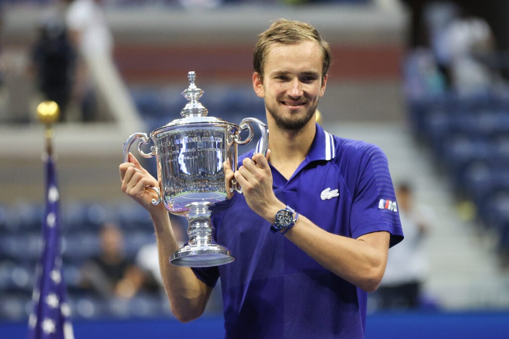 Daniil Medvedev celebrates with the trophy after winning the 2021 US Open.